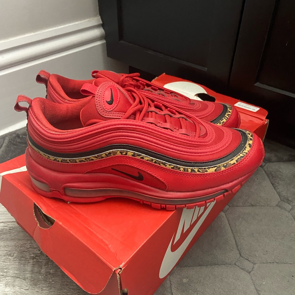 Nike Women’s Red Sneakers with Leopard Accent